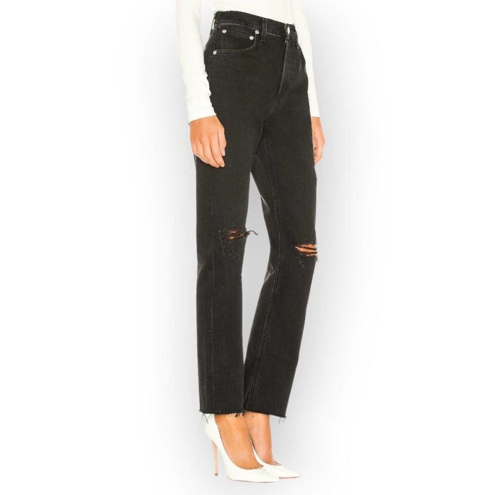 AGOLDE Cherie High Rise Straight Jeans SIZE 24x31 Black Distortion Denim NWT